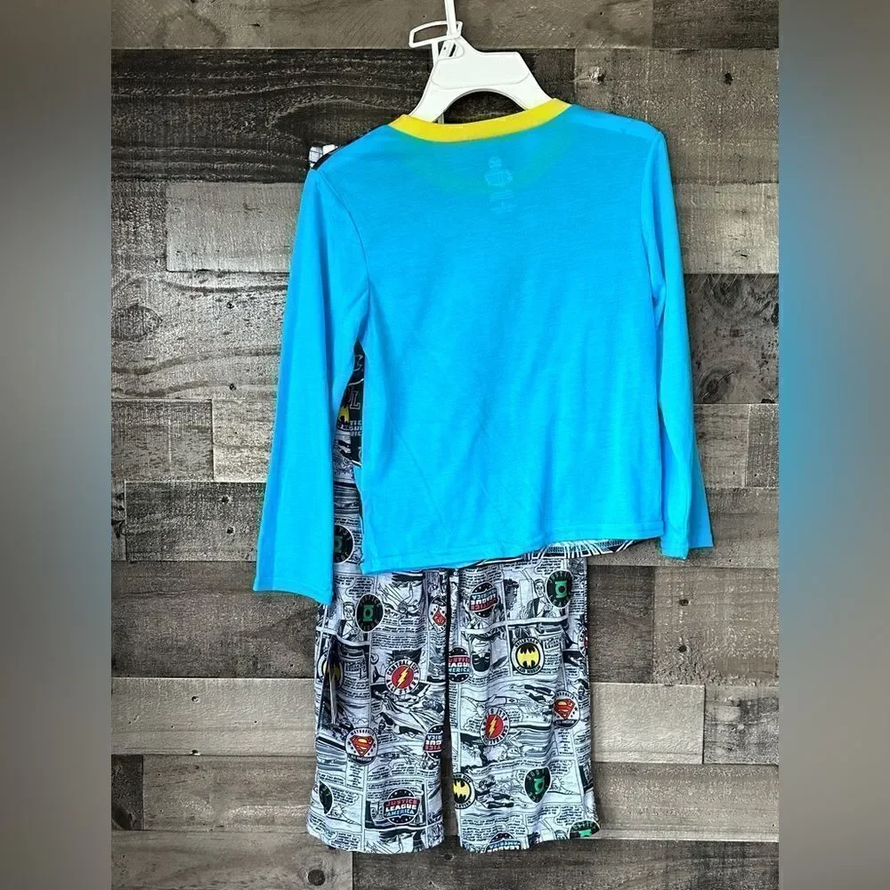 DC Justice League Boys Pajama Set Long Sleeve Top with Pants, Size 8, New w Tags